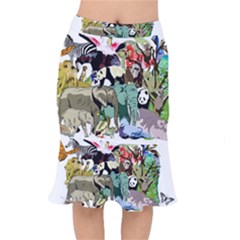 Zoo Animals Peacock Lion Hippo Mermaid Skirt by Pakrebo