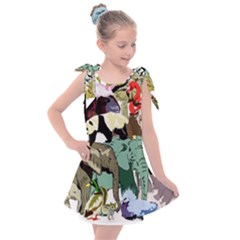 Zoo Animals Peacock Lion Hippo Kids  Tie Up Tunic Dress by Pakrebo