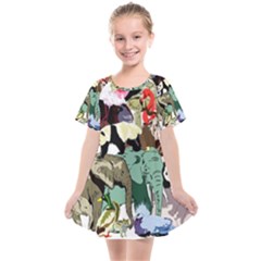 Zoo Animals Peacock Lion Hippo Kids  Smock Dress by Pakrebo