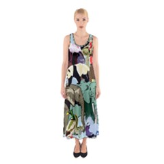 Zoo Animals Peacock Lion Hippo Sleeveless Maxi Dress by Pakrebo