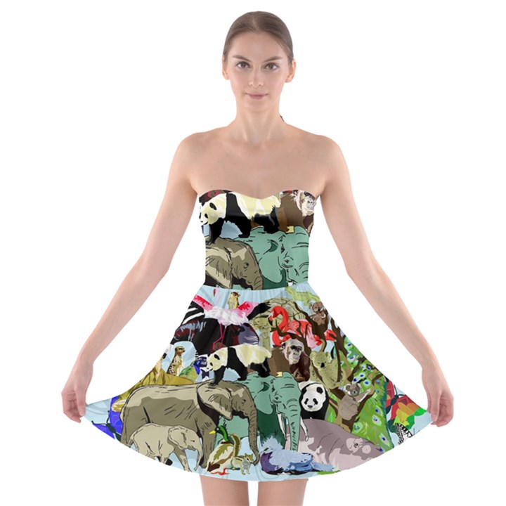 Zoo Animals Peacock Lion Hippo Strapless Bra Top Dress