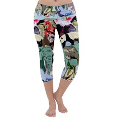 Zoo Animals Peacock Lion Hippo Capri Yoga Leggings by Pakrebo