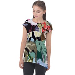 Zoo Animals Peacock Lion Hippo Cap Sleeve High Low Top by Pakrebo