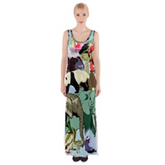 Zoo Animals Peacock Lion Hippo Maxi Thigh Split Dress by Pakrebo