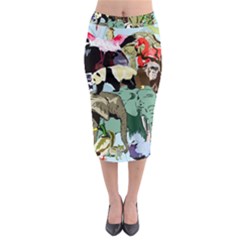 Zoo Animals Peacock Lion Hippo Midi Pencil Skirt by Pakrebo