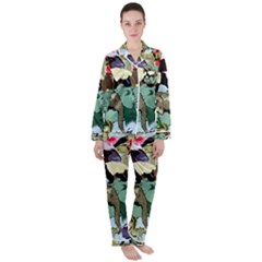 Zoo Animals Peacock Lion Hippo Satin Long Sleeve Pyjamas Set by Pakrebo