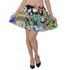 Zoo Animals Peacock Lion Hippo Velvet Skater Skirt by Pakrebo