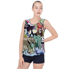 Zoo Animals Peacock Lion Hippo Bubble Hem Chiffon Tank Top by Pakrebo