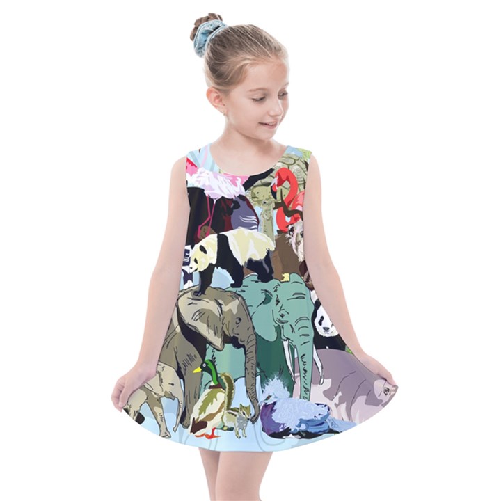 Zoo Animals Peacock Lion Hippo Kids  Summer Dress