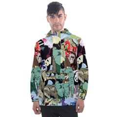 Zoo Animals Peacock Lion Hippo Men s Front Pocket Pullover Windbreaker by Pakrebo