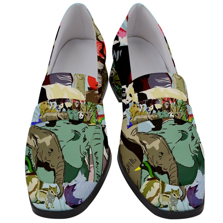 Zoo Animals Peacock Lion Hippo Women s Chunky Heel Loafers