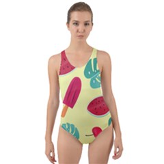 Watermelon Leaves Strawberry Cut-out Back One Piece Swimsuit by Pakrebo