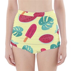 Watermelon Leaves Strawberry High-waisted Bikini Bottoms by Pakrebo