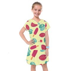 Watermelon Leaves Strawberry Kids  Drop Waist Dress by Pakrebo