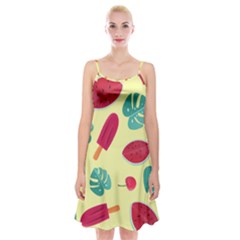 Watermelon Leaves Strawberry Spaghetti Strap Velvet Dress by Pakrebo