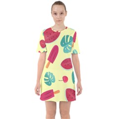 Watermelon Leaves Strawberry Sixties Short Sleeve Mini Dress by Pakrebo