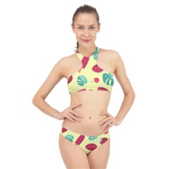 Watermelon Leaves Strawberry High Neck Bikini Set by Pakrebo