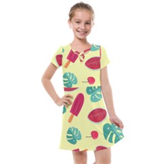 Watermelon Leaves Strawberry Kids  Cross Web Dress by Pakrebo