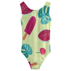 Watermelon Leaves Strawberry Kids  Cut-out Back One Piece Swimsuit by Pakrebo