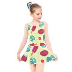 Watermelon Leaves Strawberry Kids  Skater Dress Swimsuit by Pakrebo