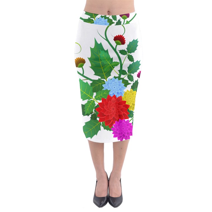 Flowers Floral Plants Nature Midi Pencil Skirt