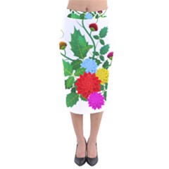 Flowers Floral Plants Nature Velvet Midi Pencil Skirt by Pakrebo