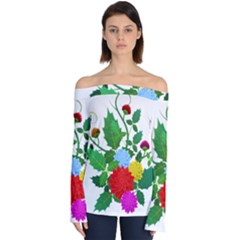 Flowers Floral Plants Nature Off Shoulder Long Sleeve Top