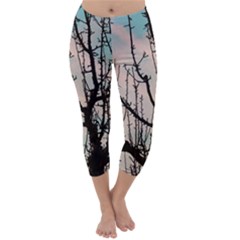 Fruit Tree Silhouette Aesthetic Capri Winter Leggings  by Pakrebo