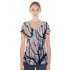 Fruit Tree Silhouette Aesthetic Short Sleeve Front Detail Top by Pakrebo