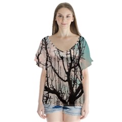 Fruit Tree Silhouette Aesthetic V-neck Flutter Sleeve Top by Pakrebo