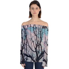 Fruit Tree Silhouette Aesthetic Off Shoulder Long Sleeve Top by Pakrebo