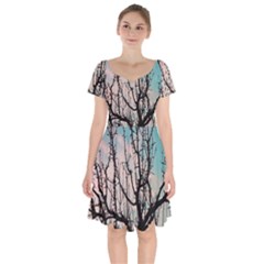 Fruit Tree Silhouette Aesthetic Short Sleeve Bardot Dress by Pakrebo