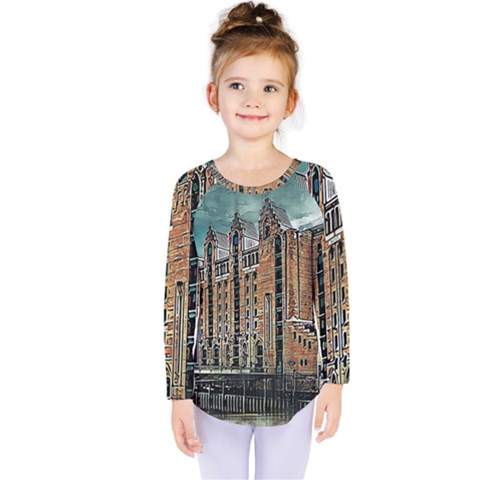 Architecture City Building Travel Kids  Long Sleeve Tee by Pakrebo