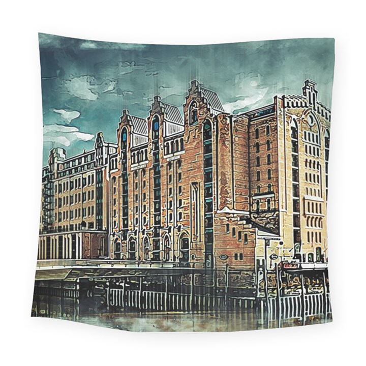 Architecture City Building Travel Square Tapestry (Large)