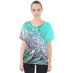 Dandelion Seeds Flower Nature V-neck Dolman Drape Top by Pakrebo