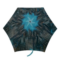 Cityscape Buildings Skyscraper Mini Folding Umbrellas by Pakrebo