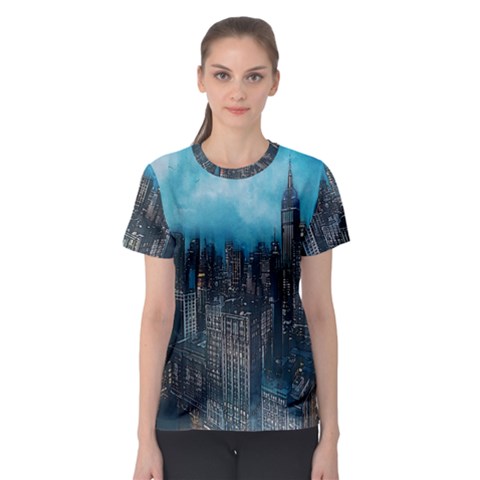 Cityscape Buildings Skyscraper Women s Sport Mesh Tee by Pakrebo