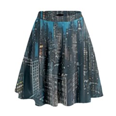 Cityscape Buildings Skyscraper High Waist Skirt by Pakrebo