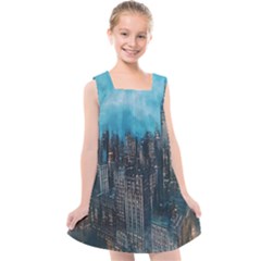 Cityscape Buildings Skyscraper Kids  Cross Back Dress