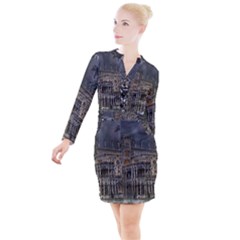 Castle Mansion Architecture House Button Long Sleeve Dress