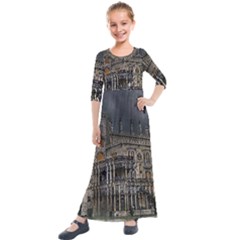 Castle Mansion Architecture House Kids  Quarter Sleeve Maxi Dress by Pakrebo