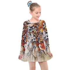 Collage Art The Statue Of Shell Kids  Long Sleeve Dress by Pakrebo