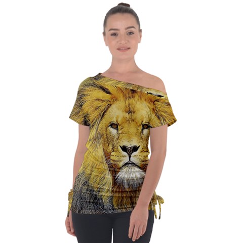 Lion Lioness Wildlife Hunter Tie-up Tee by Pakrebo