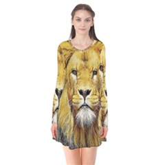 Lion Lioness Wildlife Hunter Long Sleeve V-neck Flare Dress by Pakrebo