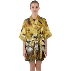 Lion Lioness Wildlife Hunter Quarter Sleeve Kimono Robe by Pakrebo