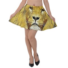 Lion Lioness Wildlife Hunter Velvet Skater Skirt by Pakrebo