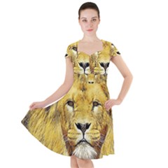 Lion Lioness Wildlife Hunter Cap Sleeve Midi Dress by Pakrebo