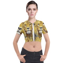 Lion Lioness Wildlife Hunter Short Sleeve Cropped Jacket by Pakrebo