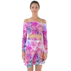 Rose Bouquet Flower Petal Floral Off Shoulder Top With Skirt Set by Pakrebo