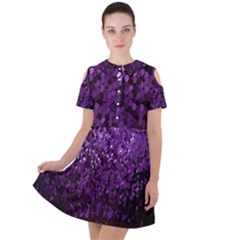 Sequins  White Purple Short Sleeve Shoulder Cut Out Dress  by Pakrebo